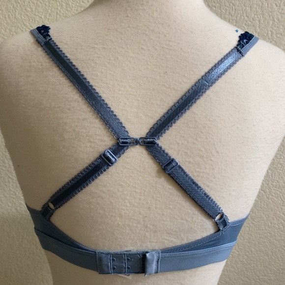 Wacoal Embrace Lace Wire Free Bra Blue Adjustable Racerback Comfort - Picture 5 of 6